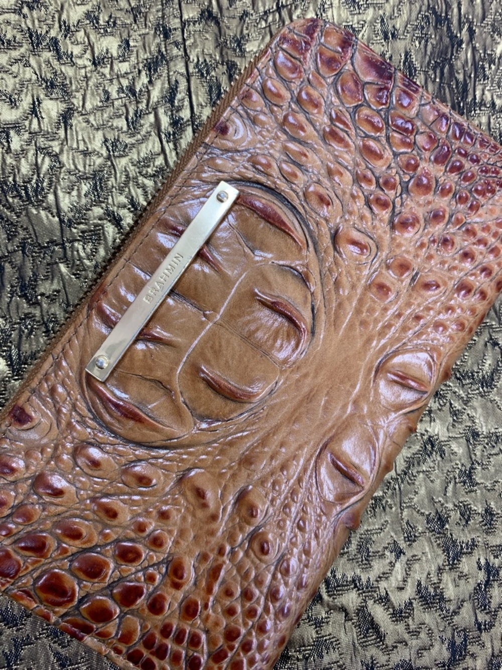 Brahmin Brown Croc-Embossed Leather Money Clip